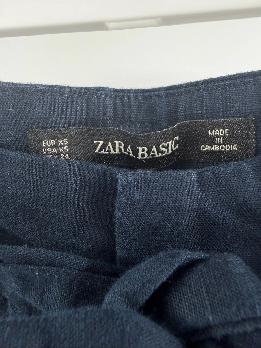 Zara Navy Blue Straight Leg‎ Cropped Ankle Pant Size XS Linen Blend Belted